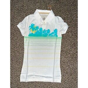 Hollister Boys S White Striped Tropical Cotton Polo Short Sleeve Collared